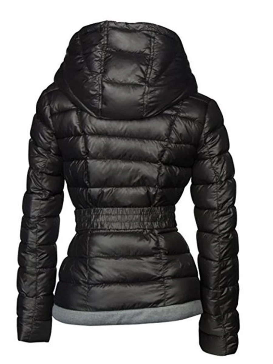 

Female Padded Parka Down Jacket Women Coats Slim Winter Turtleneck Warm Thick Belt Hooded Casual Outwear Loose Fashion Top Lady
