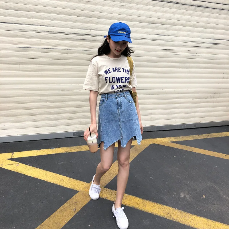 Юбка женская джинсовая Асимметричная модная уличная одежда с завышенной талией