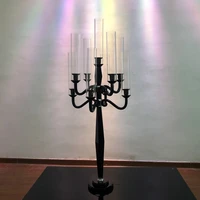 zt 271lb gorgeous 9 arms black crystal candelabra candle stand for wedding table centerpieces