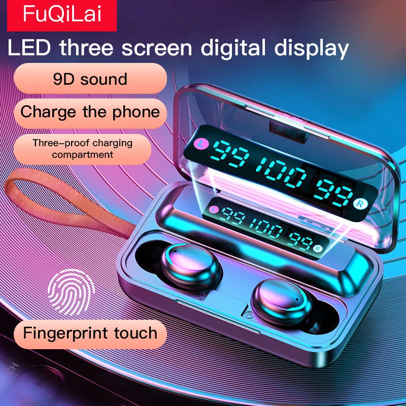 F9 наушники вкладыши TWS Bluetooth 2000 мАч зарядным устройством Беспроводной 9D стерео с