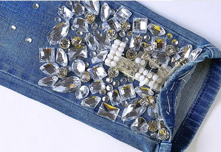 

Plus Size 25-33!Women Luxury Rhinestones Diamond Denim Jeans WomenSkinny Stretch Pencil Slim Vintage