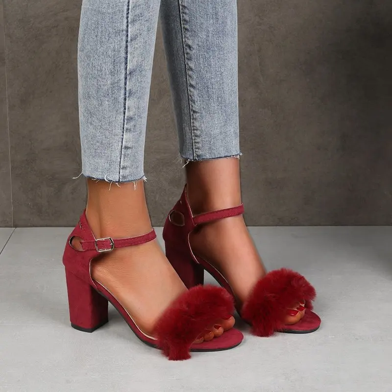 

Block Heels 2021 Sandals Low-Heeled Shoes With Strap Suit Female Beige Large Size Chunky New Low-heeled Black High Comfort Girls