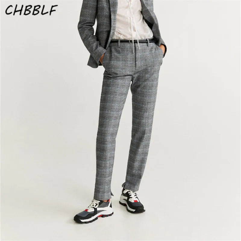 

Женский клетчатый костюм CHBBLF, Элегантные повседневные брюки на молнии с карманами, брюки для офиса, DFT27393