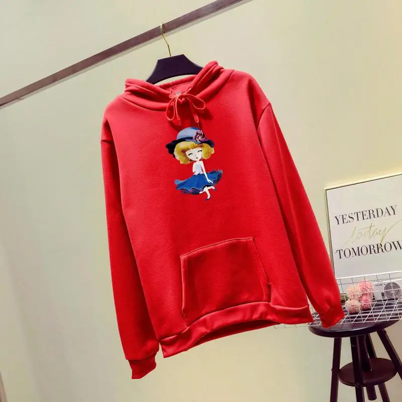 

Yzeqi Loose Sweatshirt Pullover Women Hoodies Thick Warm Coat Sportwear Female Student Top Plush Hooded Sweatshirt Girl Outwear