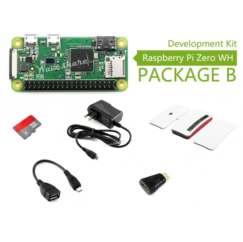 Raspberry Pi Zero WH (built-in WiFi, pre-soldered headers) Type B, Micro SD Card, Power Adapter, Official Case, Basic  Components