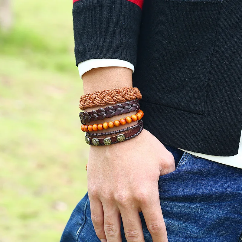 Набор браслетов из натуральной кожи очаровательные браслеты со звездами и