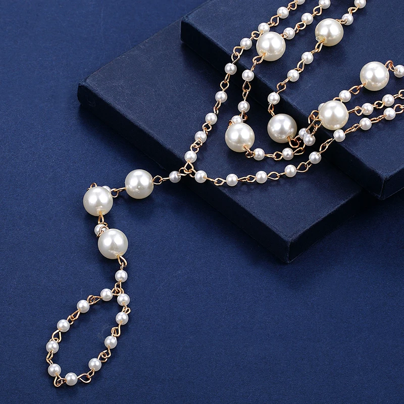 Модный Дикий жемчужный браслет для ног женские пляжные сандалии трехслойные