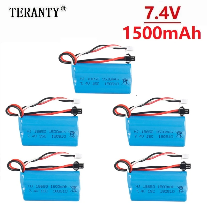 

Литиевые аккумуляторы Teranty Power 7,4 В, 1500 мА · ч с высоким разрядом 18650 для модели автомобиля UDI U12A SYMA S033g Q1 TK H101, 7,4 В, 5 шт.