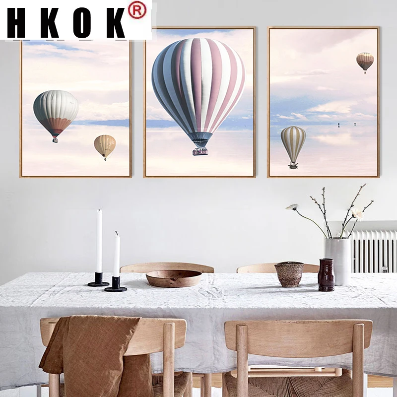 HKOK на воздушном шаре розовый Картина холсте с изображением неба плакат Wall Art