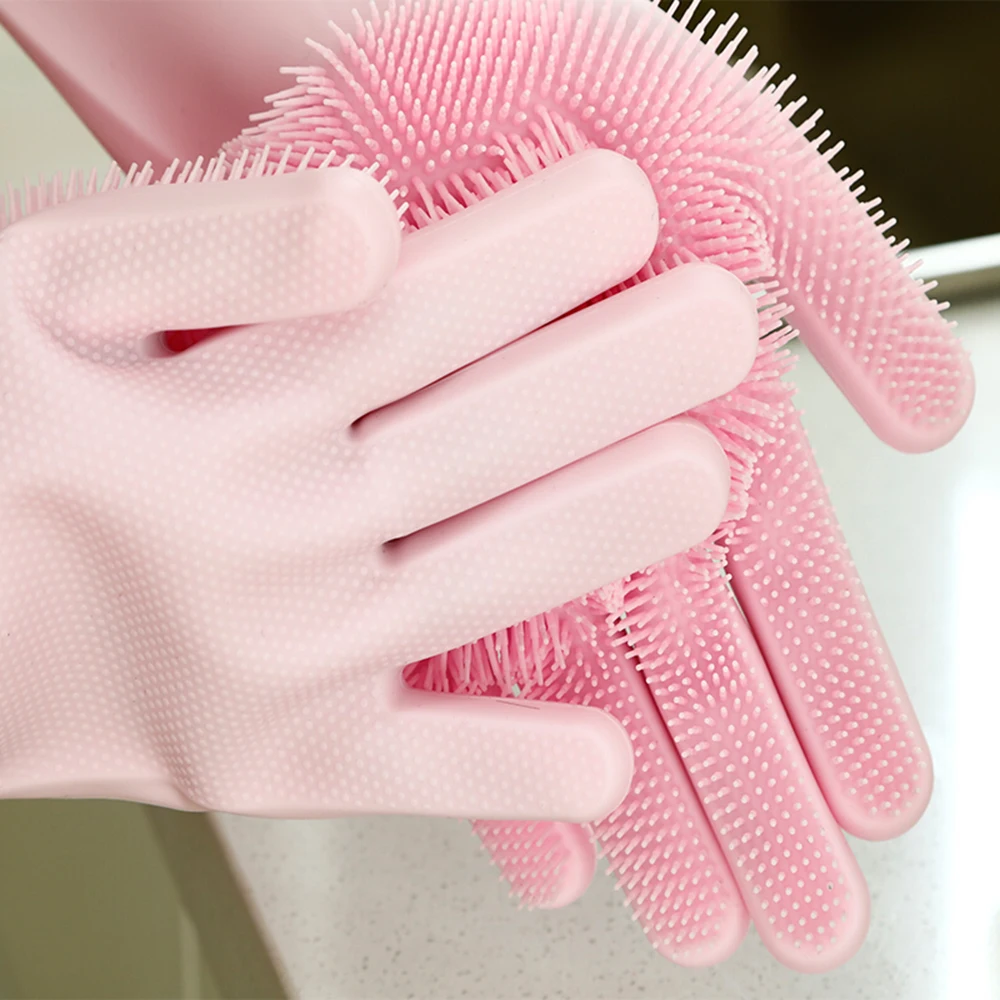 

A Pair Magic Silicone Scrubber Rubber Cleaning Gloves Dusting Dish Washing Pet Care Grooming Hair Car Insulated Kitchen Helper