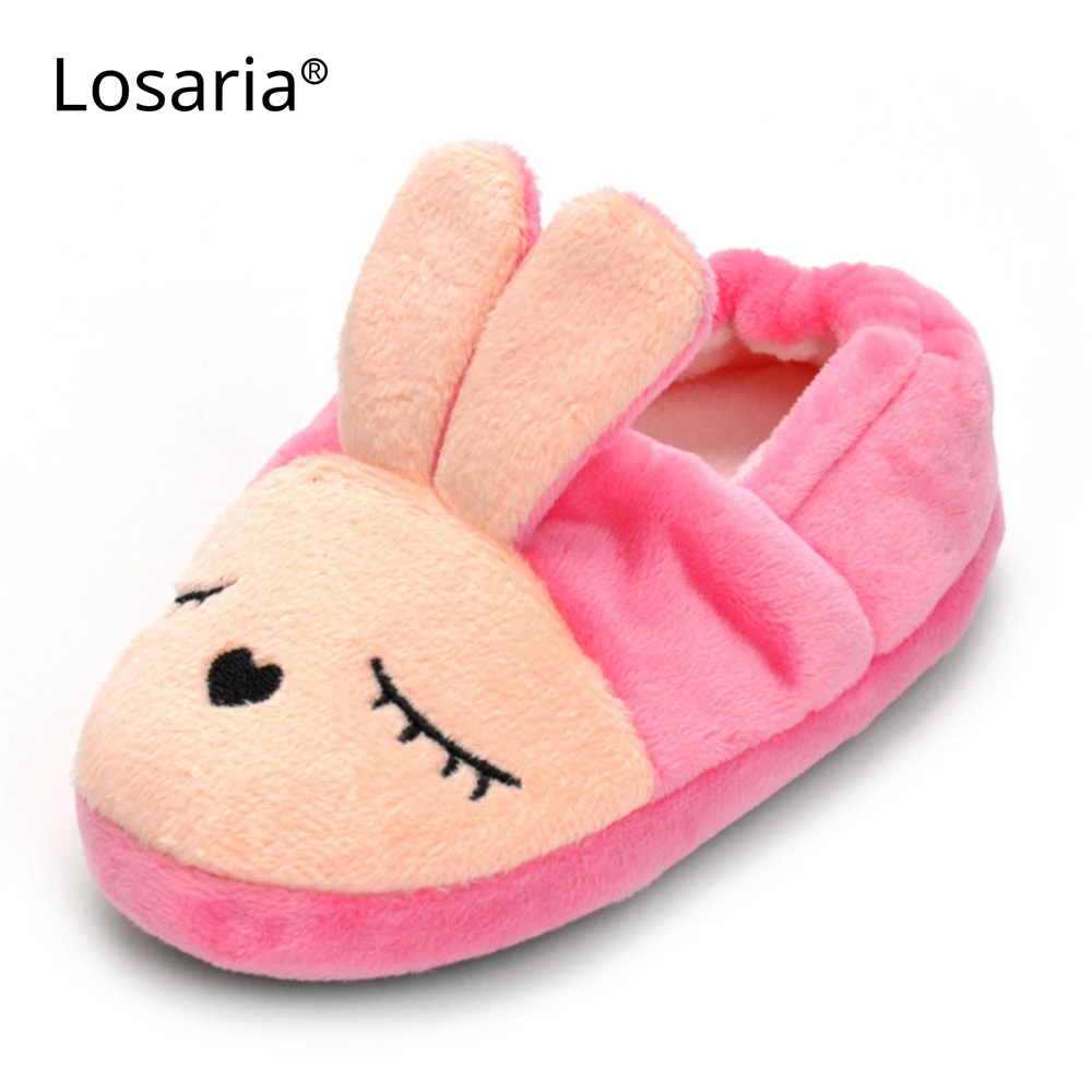 

Losaria Children Girls Winter Shoes Casual Soft Non-slip Warm Rabbit Pattern Home Slippers with fur Kids Footwear 14.5-18.5cm