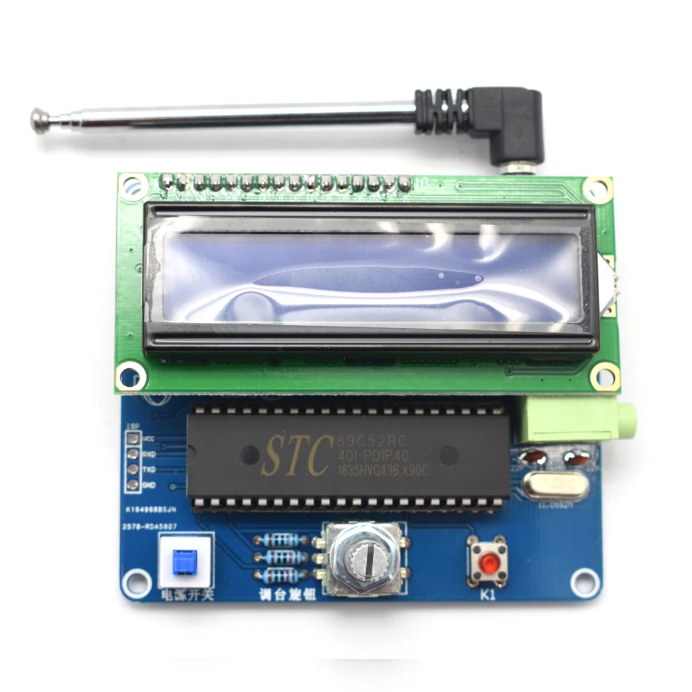 

STC89C52+TDA5807+TDA2822 mini Knob type digital FM stereo radio board 89-108MHZ DC 5V G1-003