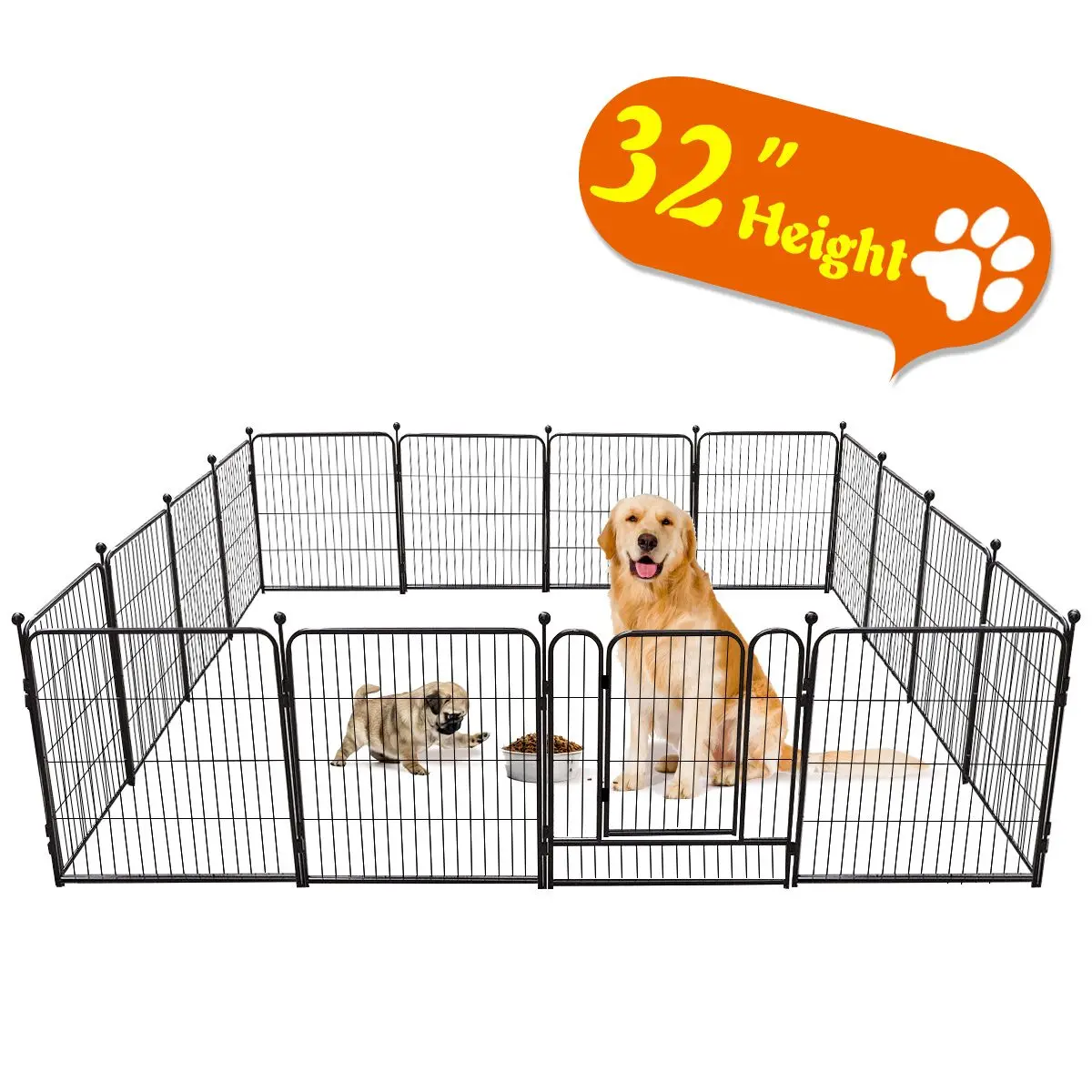 

16 Panels 32 Inch Tall Foldable Dog Playpen Large Crate Fence Pet Play Pen Exercise Cage Training Foldable Barrier with Door