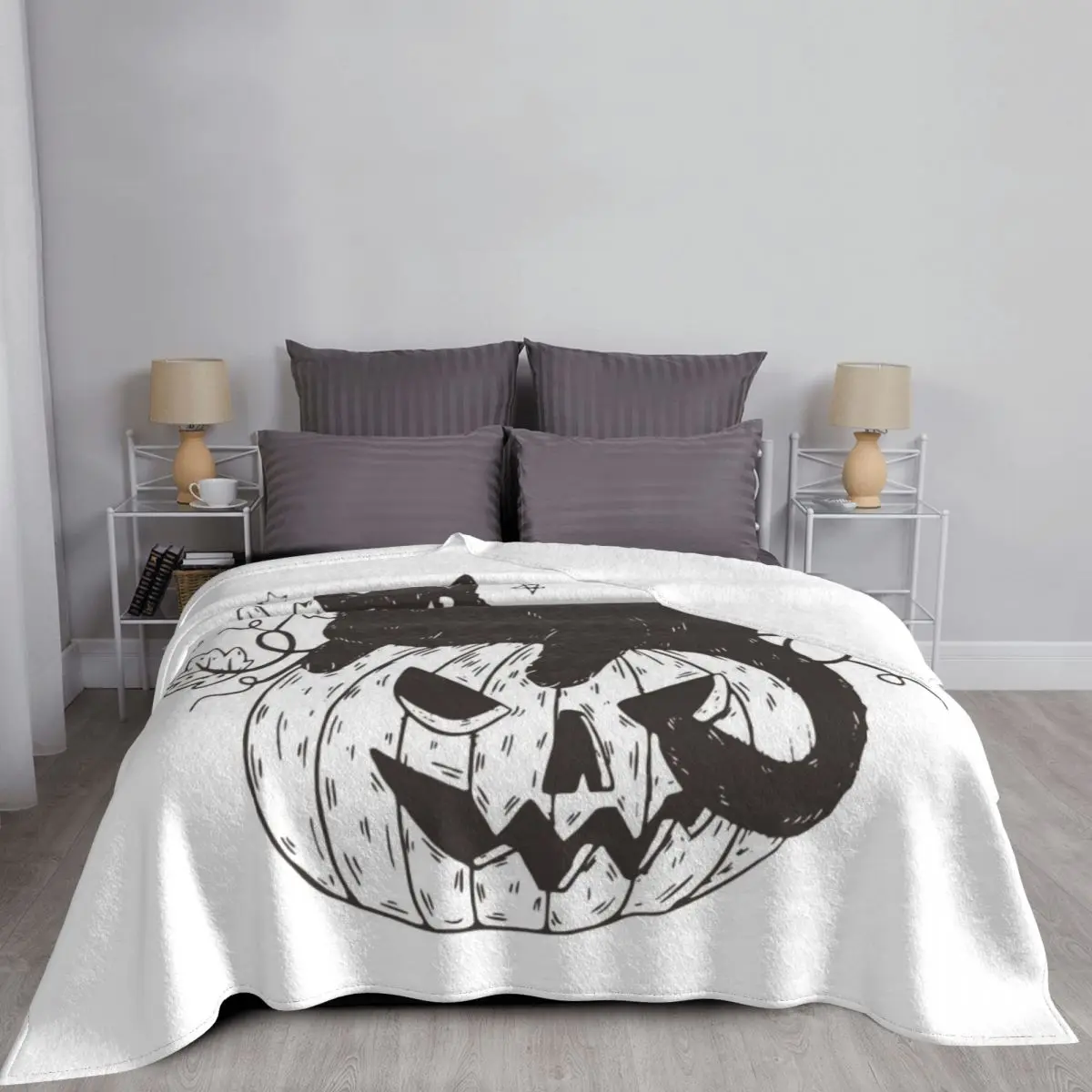 Кот с тыквой на Хэллоуин одеяла фланелевые осенне-зимние комнатные тапочки