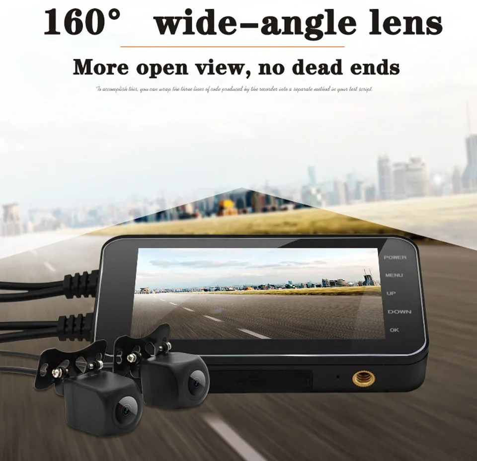 Wifi Motorcycle DVR Camera HD 1080P 4 Inch Dash Cam Moto Waterproof Dual Lens 170 Degree Angle Front Rear View Video Recorder
