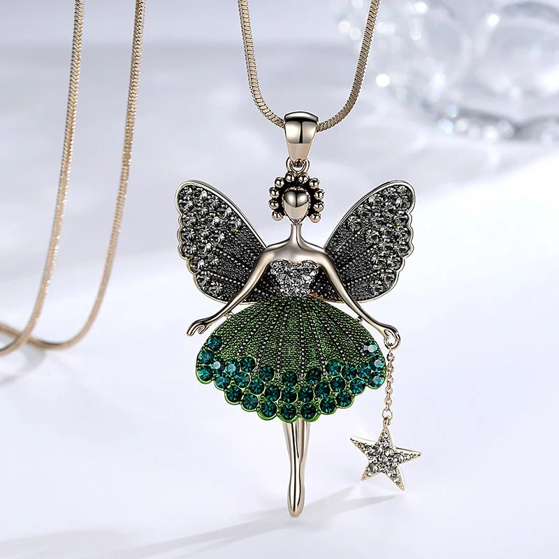 

Trendy Dancing Girl Angel Sweater Long Chain Necklace for Women Pendant Rhinestone Star Female Winter Jewelry Accessories Gifts