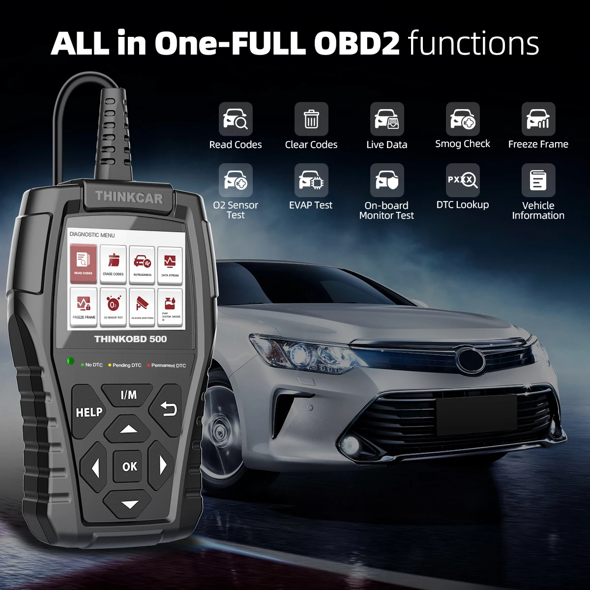 THINKCAR ThinkOBD500 OBD2 сканер Профессиональный Obd 2 считыватель кодов DTC поиск I/M подключи