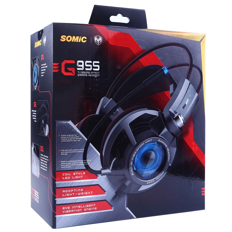 SOMIC G955 Virtual 7 1 звук USB шумоподавление Игровые наушники светодиодный геймер