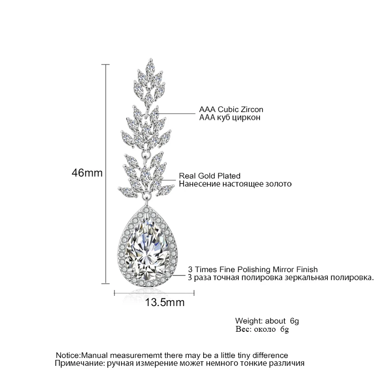 Серьги подвески Uilz женские в форме капли воды блестящие роскошные украшения с