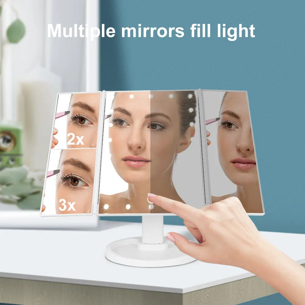 Зеркало для макияжа с 22 светодиодными яркими лампочками увеличение 2/3 раза