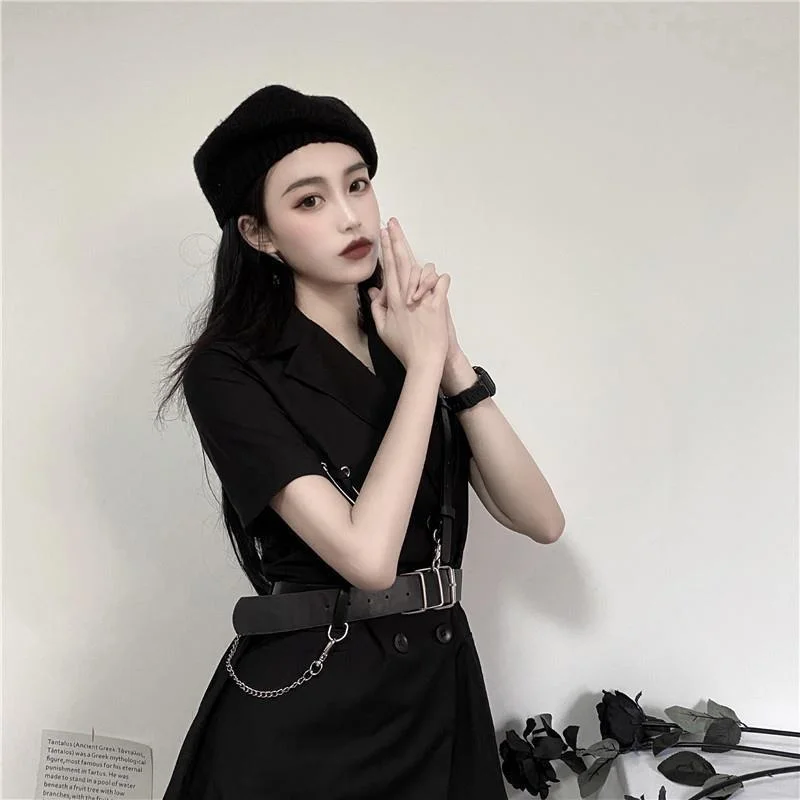 

Dress summer new fashion chic Hong Kong style retro little black dress waist slim skirt temperament dress female ins hot selling