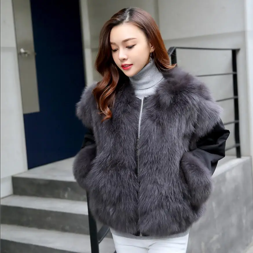 Зимнее теплое пальто из лисьего меха fuax Двусторонняя одежда Меховая куртка