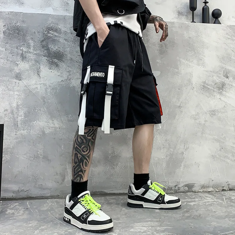 

SEVEYFAN Men's Cargo Shorts Multi Pockets Hip Hop Fashion Street Loose Sports Shorts Overalls for Male