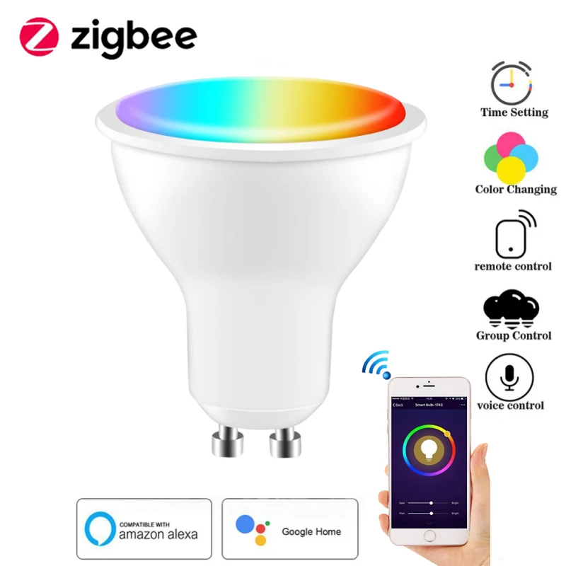 

GU10 Точечный светильник, Wi-Fi, умный светильник Светодиодная лампа 4 Вт RGB + CW 2700-6500K смарт-лампа дистанционного Управление RGB светильник для Alexa ...