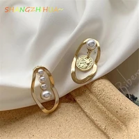 korean temperament contracted retro style geometric asymmetrical pearl 2021 elegant woman earrings party gift jewelry