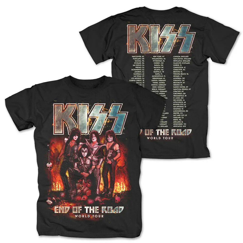 Черный Kiss End of The Road Tour, Официальная футболка Merch, новинка, показ, оригинальное название, Мужская, брендовая одежда футболки, повседневная футболка - Цвет: Черный