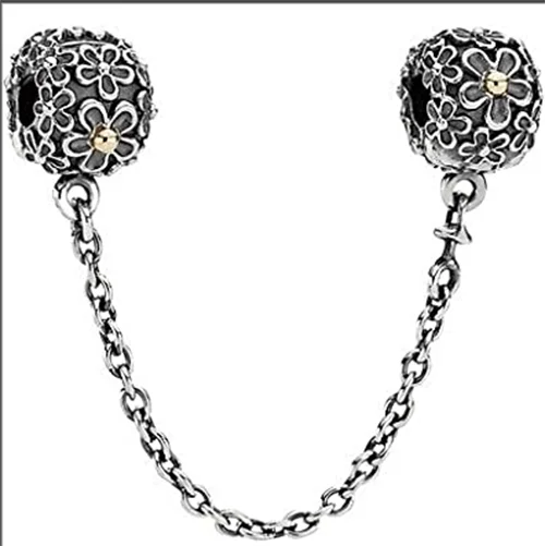 

NEW 2020 100% 925 Sterling Silver Spring Daisy Flower Clear Safety Chain Charm Fit DIY Women Original Bracelet Jewelry Gift