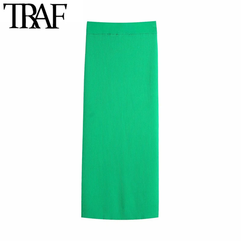 Юбка-миди Женская трикотажная в рубчик с разрезом спереди | одежда