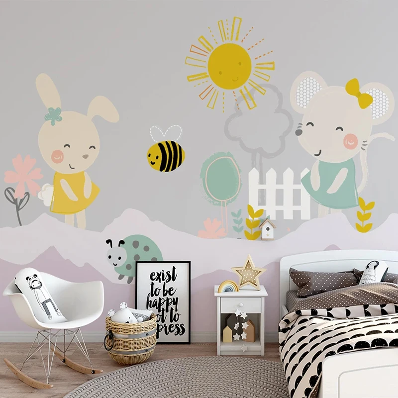 

Custom Mural Wallpaper 3D Cartoon Bunny Animal Children's Room Background Wall Paper Mural Self-Adhesive Waterproof 3D Stickers
