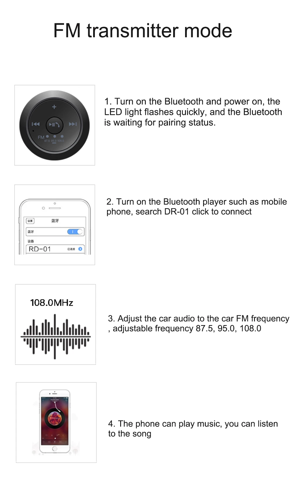 JINSERTA автомобильный Bluetooth fm-передатчик AUX автомобильный Hands-free аудио приемник автомобильный комплект A2DP музыкальный плеер