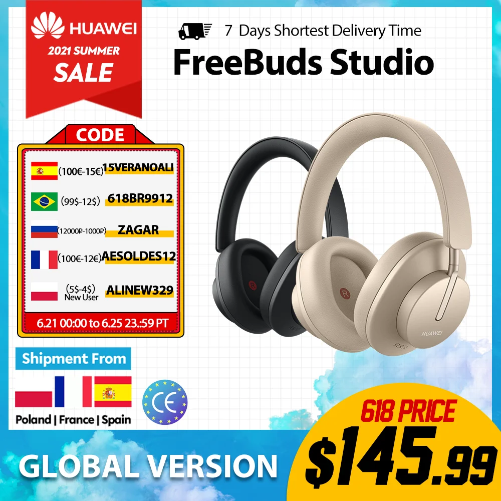  Наушники Huawei Freebuds Studio, глобальная версия, Bluetooth, аудиофил, беспроводные, TWS, Hi Fi, ANC, Type C, игровая гарнитура с 