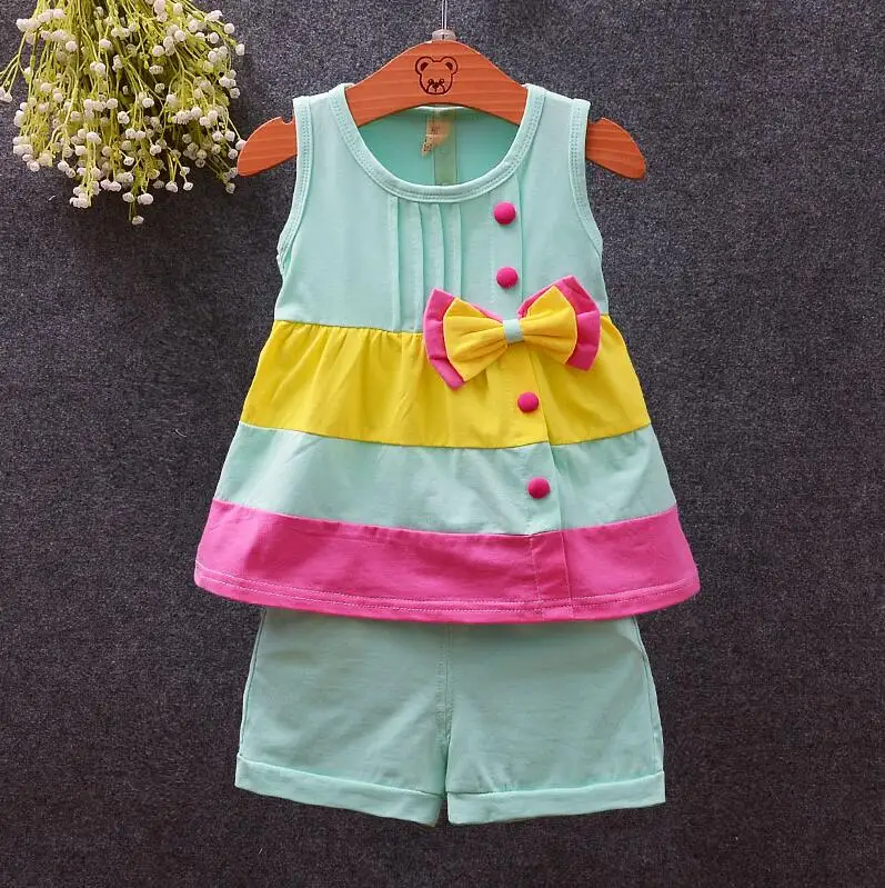 Baby girls clothes set summer new fashion sleeveless plaid tops+shorts 2pcs infant toddler outfits 1-4Y children clothing | Мать и