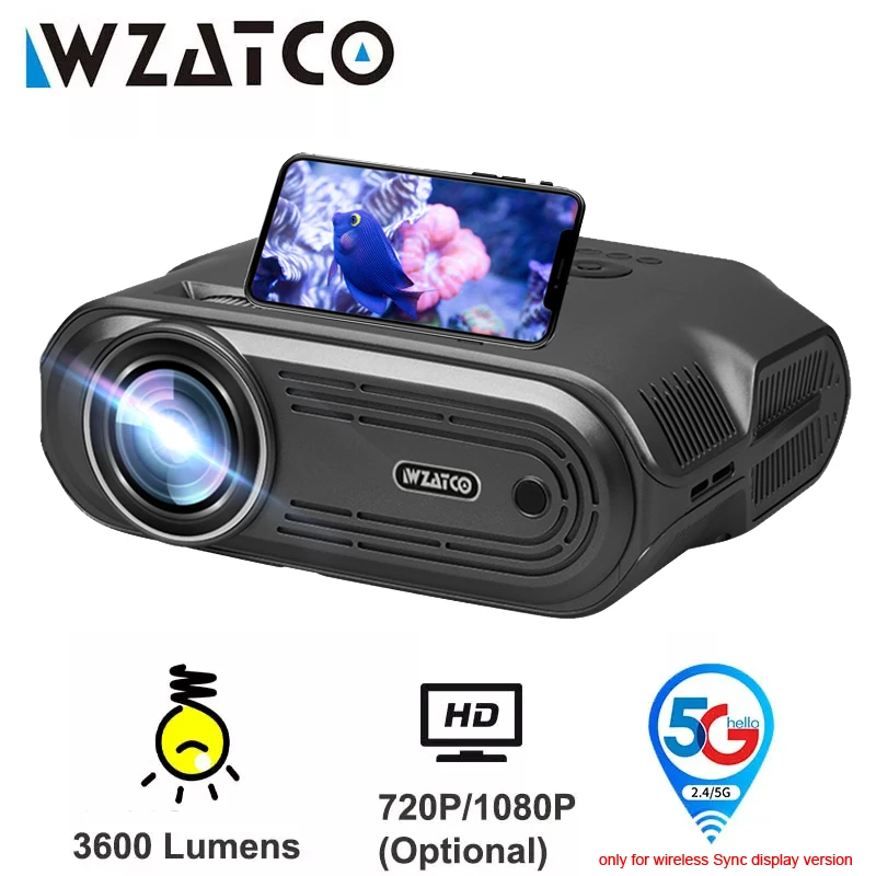 

WZATCO New E81 5G Wifi Sync Display Mini LED Projector Android Portable Proyector Home Theater Smart Phone Beamer 1080P Optional