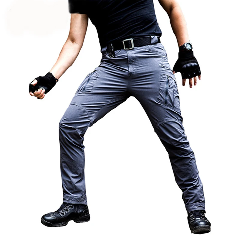 Men's Tactical Pants Multi Pocket Elastic Waist Military Trousers Male Casual Cargo Men Clothing Slim Fit 5XL Sweatpants | Спорт и