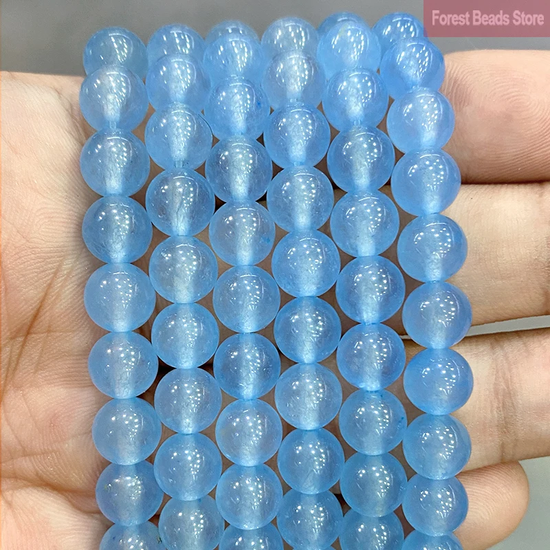 

Smooth Light Blue Chalcedony Jades Natural Stone Round Beads for Jewelry Making DIY Bracelet Necklace 15"Strand 4 6 8 10 12 14MM