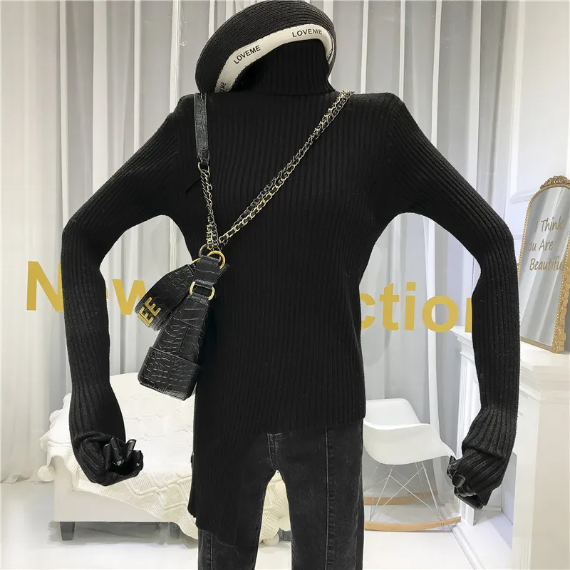 Женский Асимметричный свитер ALPHALMODA однотонный вязаный пуловер с высоким воротом