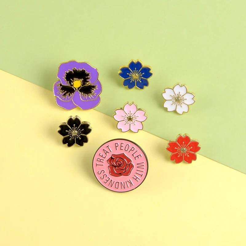 

Flower Cherry Enamel Pins Blossoms Rose Lapel Metal Pins Brooches Badges Decoration On Bag Jewelry Gifts For Friends Custom