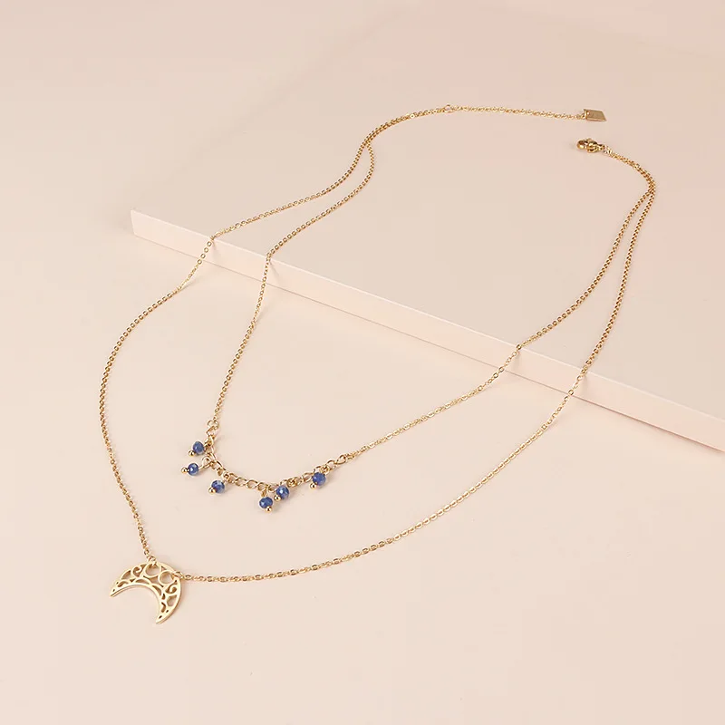 

Double-layer Moon Pendant Necklaces Fashion Creative Gold Color Women Gir Chain Gift Stainless Steel Jewelry Accessories