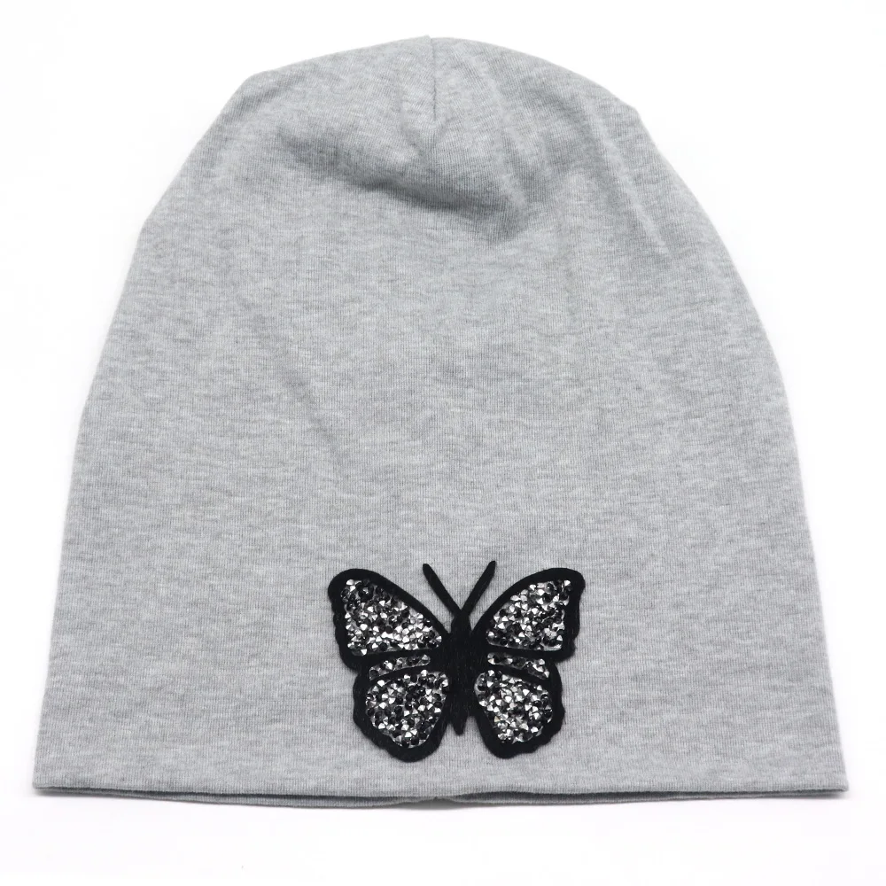 Women's Beanies Butterfly Hats 2019 Autumn Solid color Slouchy Soft Cotton Women Ladies Bonnet Hat Skullies with Applique BN013 |