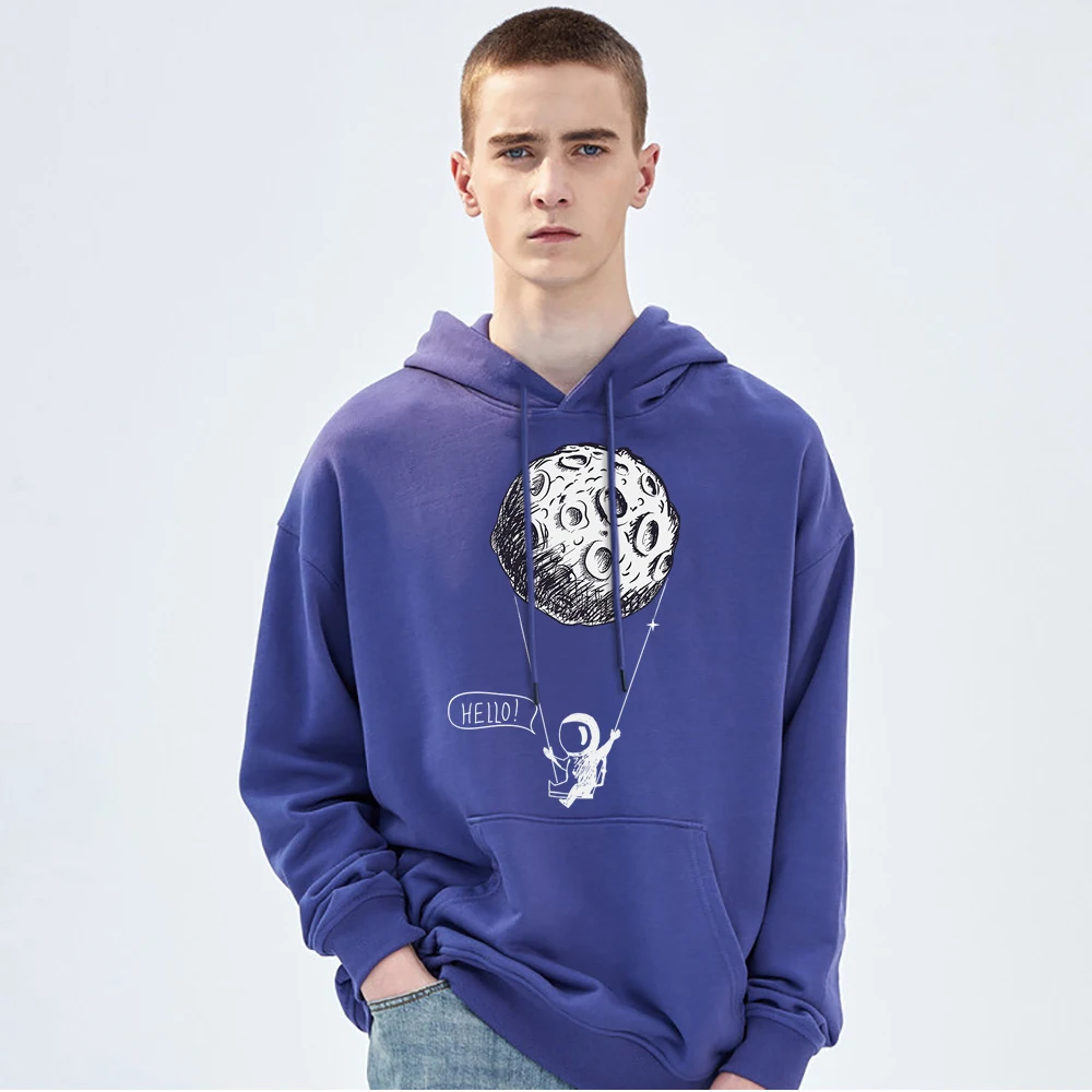 

Astronaut Moon Printing Streetwear Warm Fleece Autumn Man Hooded Funny Casual Sweatshirts Street Cool Fashion Hoody For Male