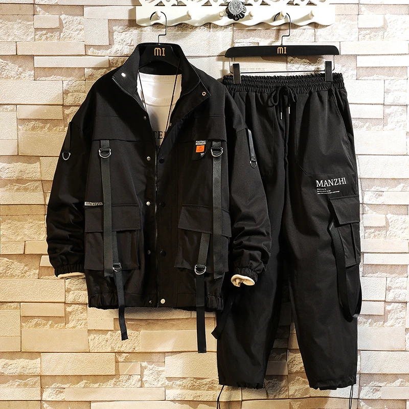 

zip up hoodie streetwear Workwear Suit Male Fat Big Size Fashion Casual Jacket Two-piece Trend Korean Sportswear кофта на молнии