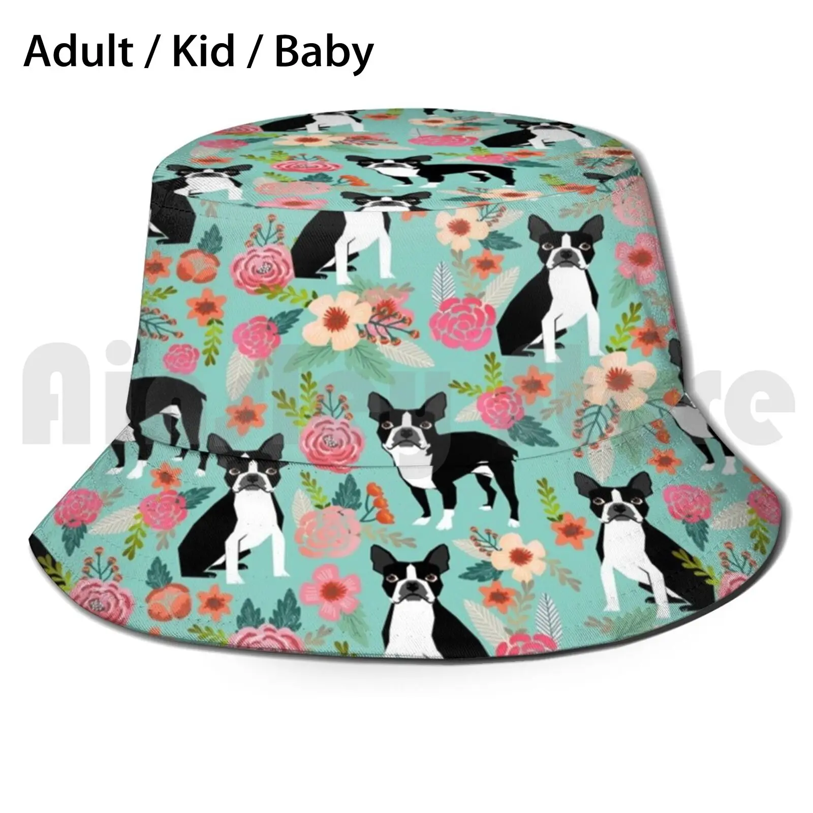 

Boston Terrier Florals Pattern-Cute Dog Design , Dog , Boston Terrier Sun Hat Foldable UV Protection Boston Terrier