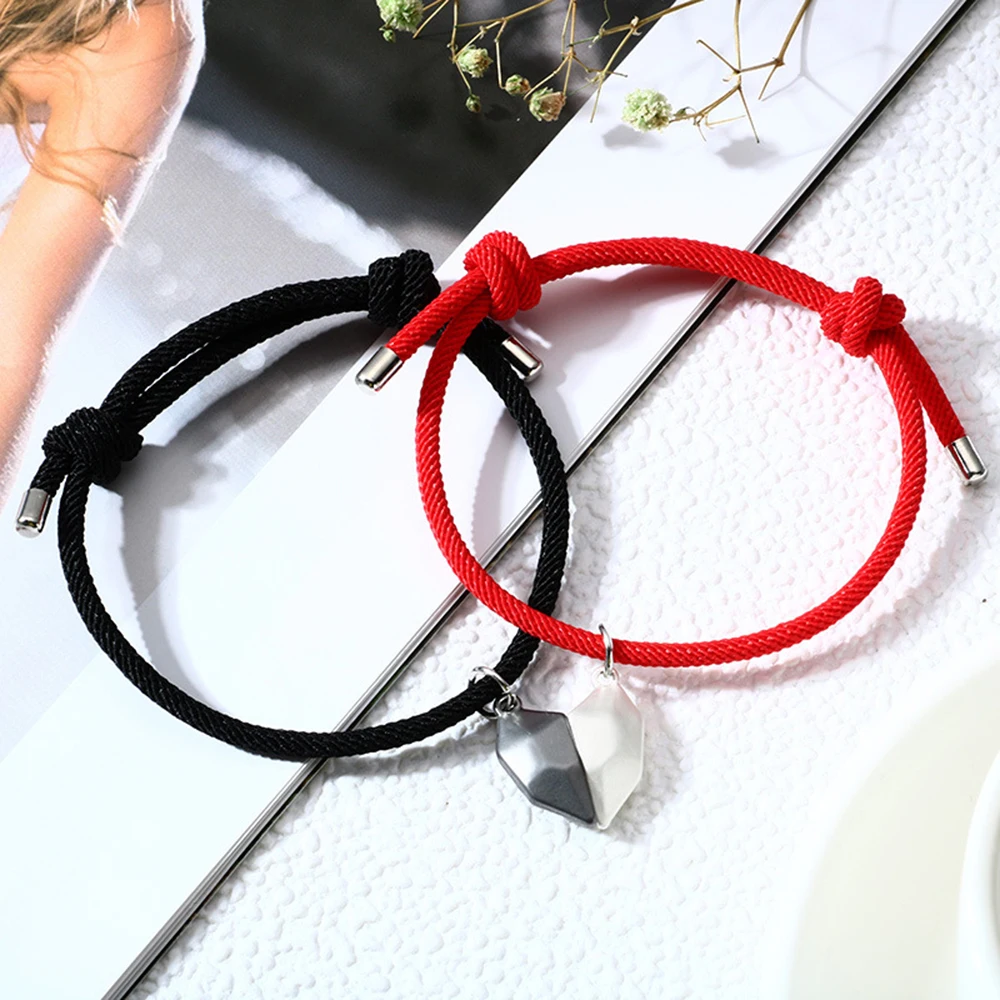 

One Pair Valentine's Day Gifts For Lover Magnetic Heart Bracelet Bangle Magnet Attract Pendant Couple Bracelets For Women Men