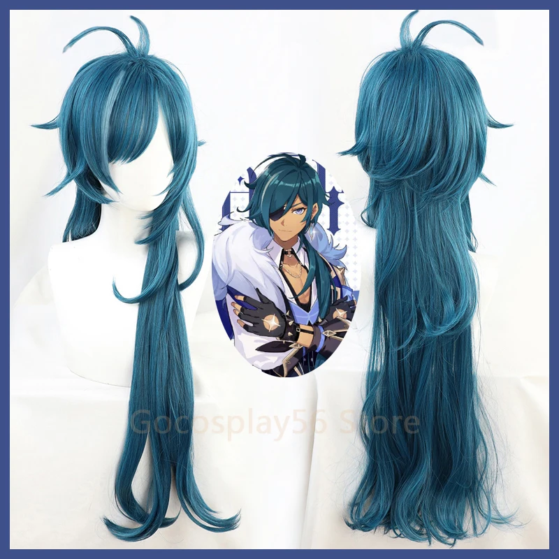 

Genshin Impact Cosplay Kaeya Wig Long Straight Highlight Blue Heat Resistant Hair Adult Halloween Role Play
