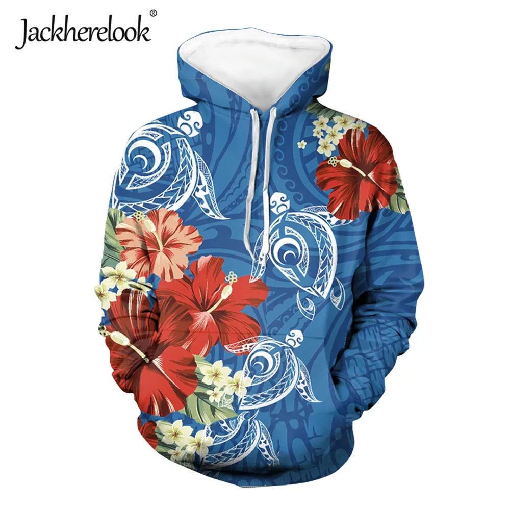 

Jackherelook Women's Hoodies Long Sleeve Sweatshirts Hawaii Turtle Polynesian Tribal Hibiscus Print Casual Loose Pullover Tops