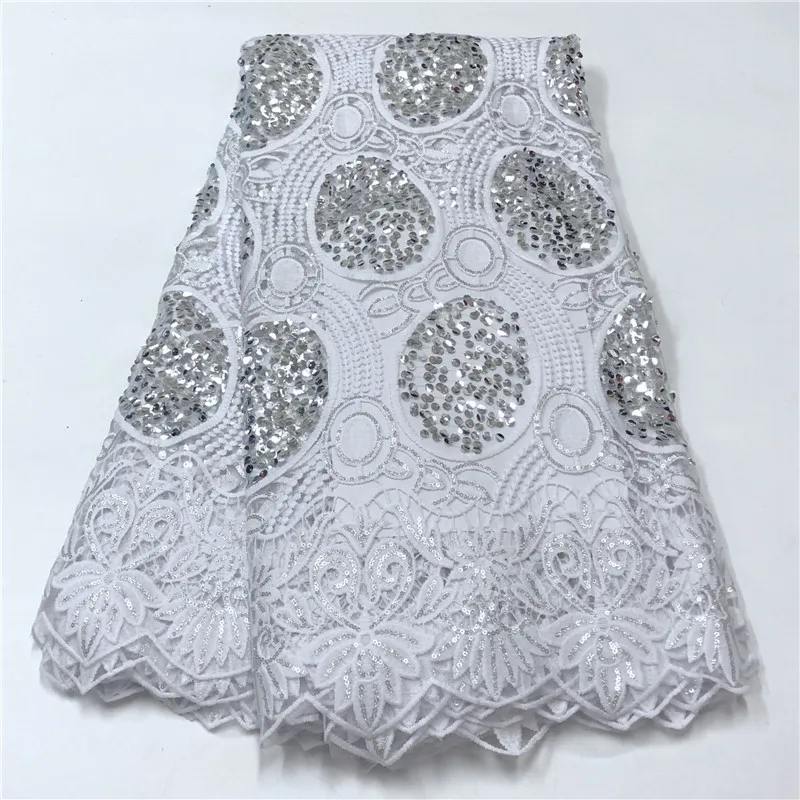 

2021 yellowNew Design African Lace Fabric Wholesale French Lace Fabric High Quality Nigerian Tulle Sequins Lace Fabric white